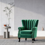 Green Velvet Upholstered Wingback Chair Thick Padded Armchair Wingback Chairs Living and Home Green 