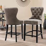 Dining Bar Chairs Wooden Velvet Buttoned Bar Stool Bar Stools Living and Home Brown 2 Chairs 