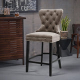 Dining Bar Chairs Wooden Velvet Buttoned Bar Stool Bar Stools Living and Home Brown 1 Chair 