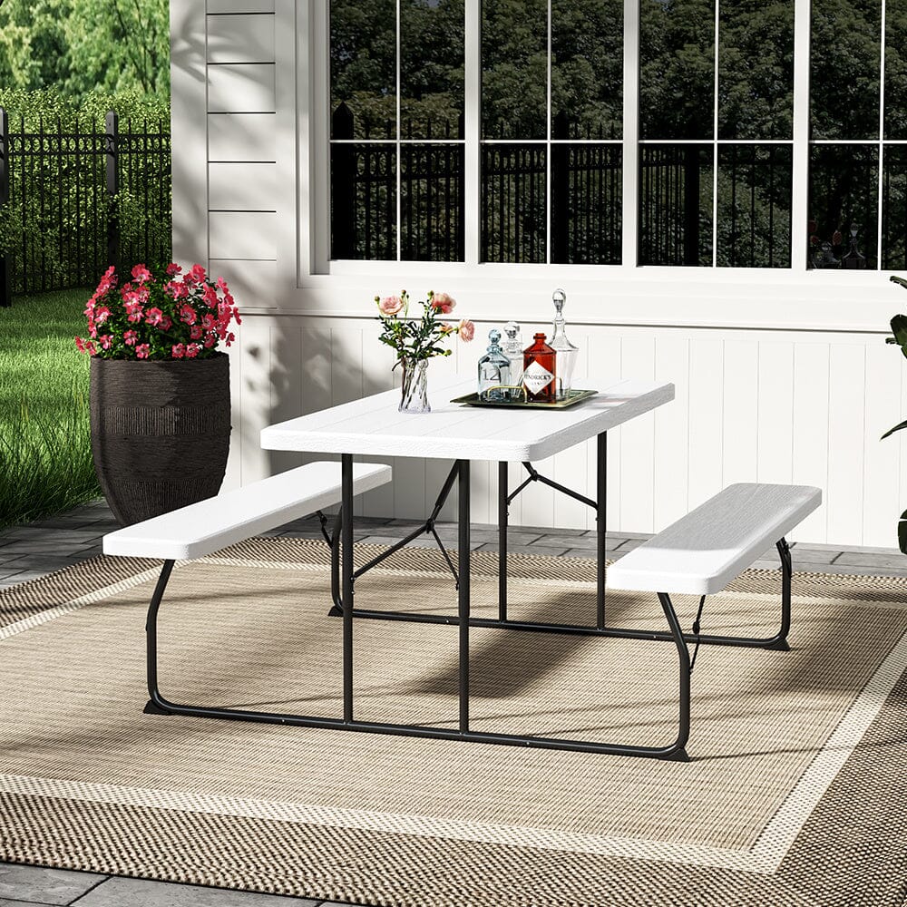 151cm W Foldable Picnic Table and Bench Set Black/White Living and Home