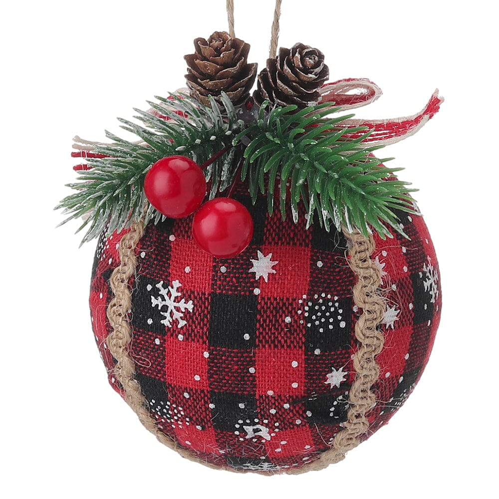 Plaid Fabric Ball Christmas Decoration 8cm Living and Home 