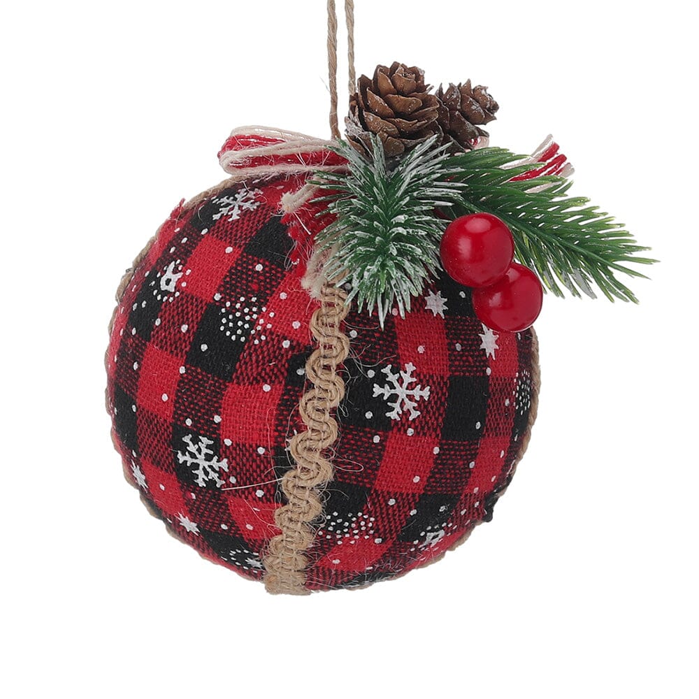 Plaid Fabric Ball Christmas Decoration 8cm Living and Home 