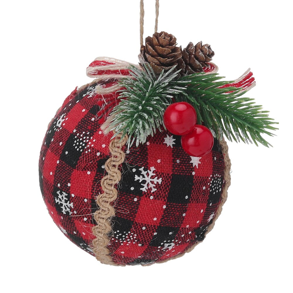 Plaid Fabric Ball Christmas Decoration 8cm Living and Home 