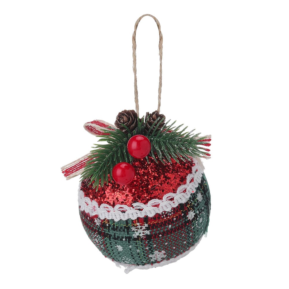 Plaid Fabric Ball Christmas Decoration 8cm Living and Home 
