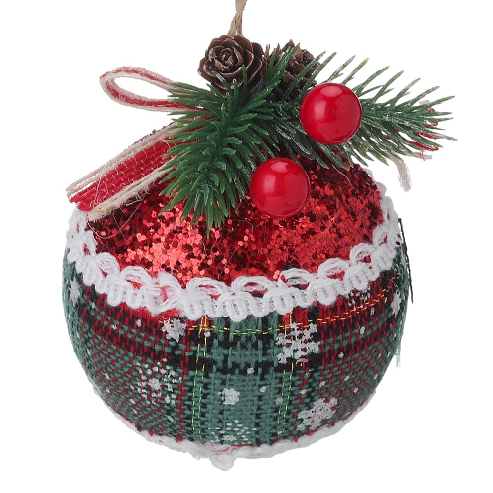 Plaid Fabric Ball Christmas Decoration 8cm Living and Home 
