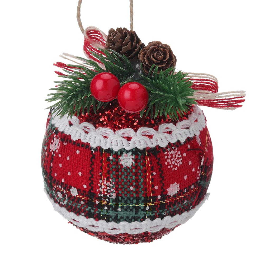 Plaid Fabric Ball Christmas Decoration 8cm Living and Home 
