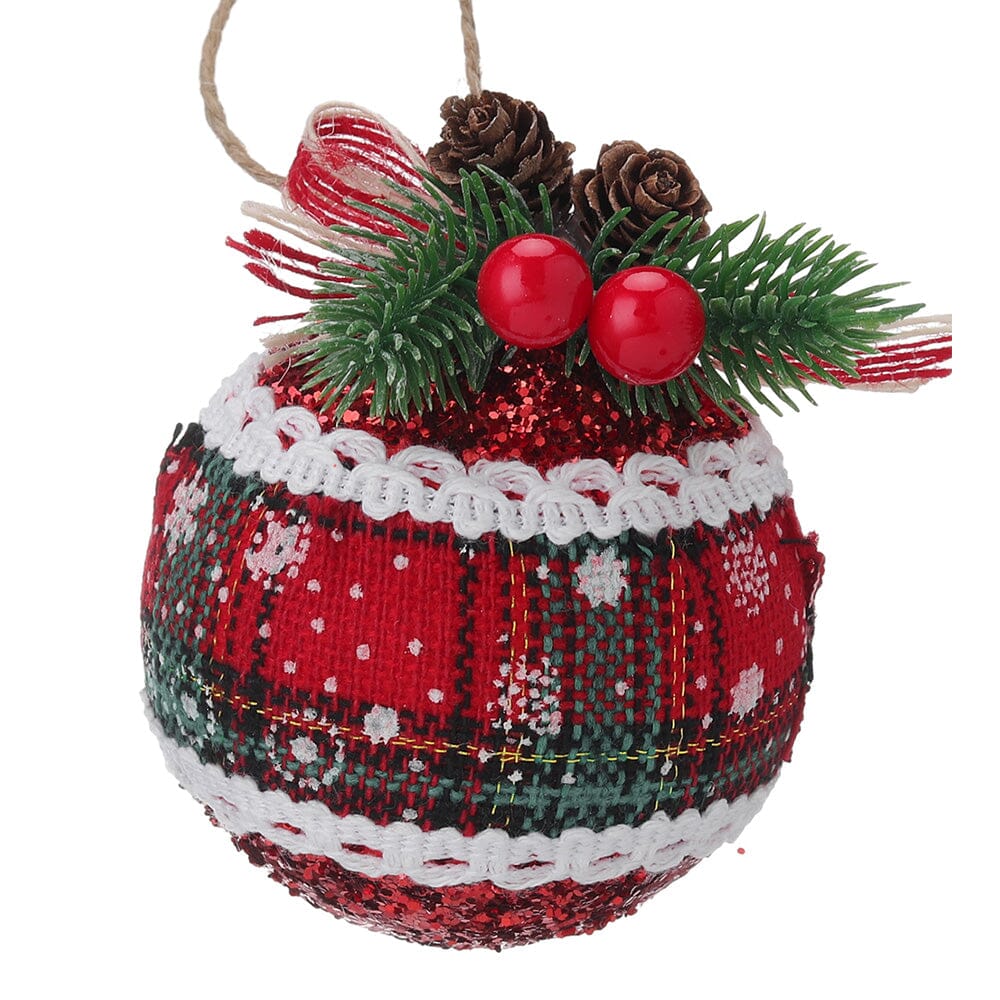 Plaid Fabric Ball Christmas Decoration 8cm Living and Home 