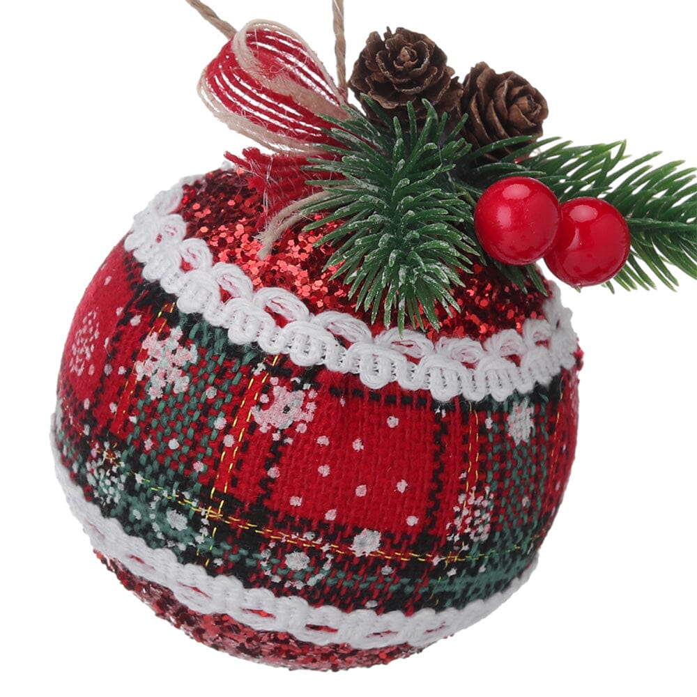 Plaid Fabric Ball Christmas Decoration 8cm Living and Home 