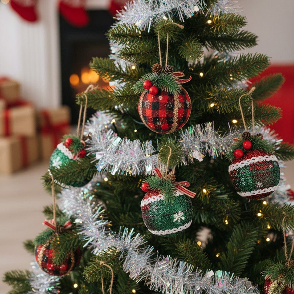 ‍Plaid Fabric Ball Christmas Decoration 8cm (100% off) Living and Home 