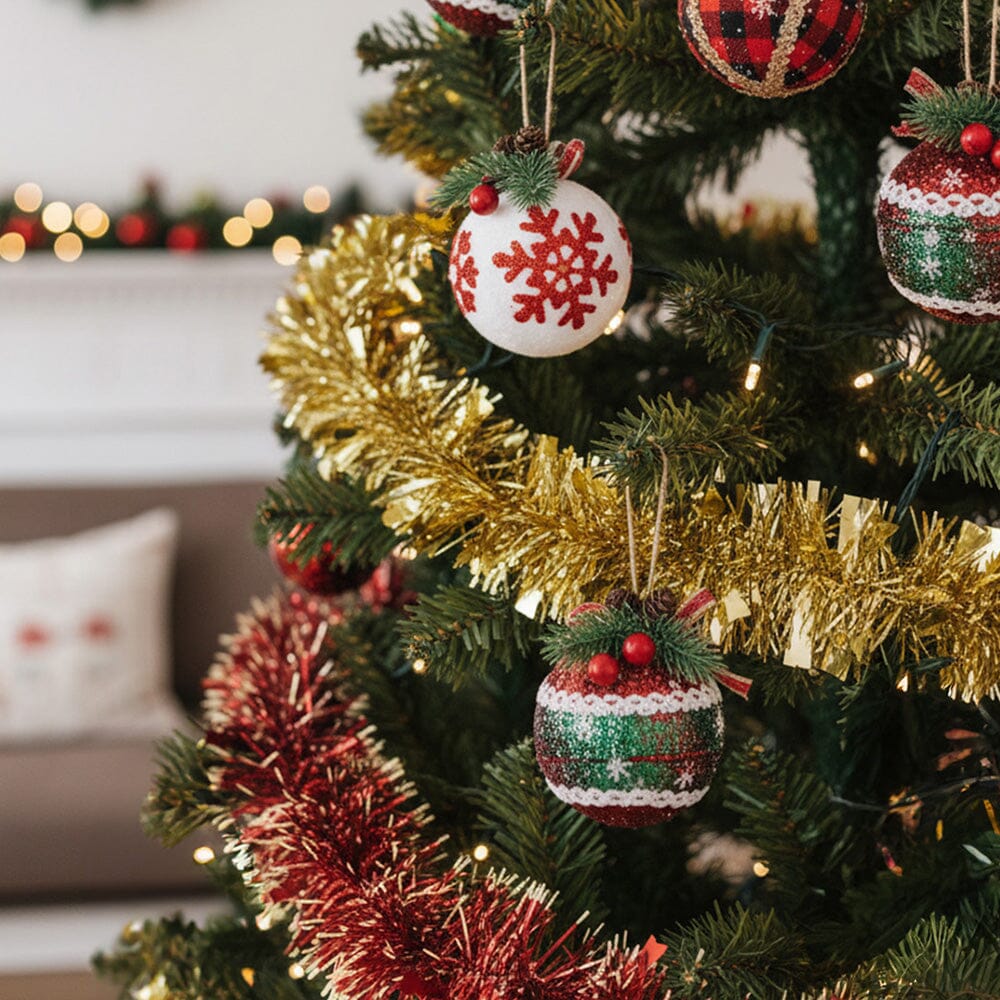 Plaid Fabric Ball Christmas Decoration 8cm Living and Home 