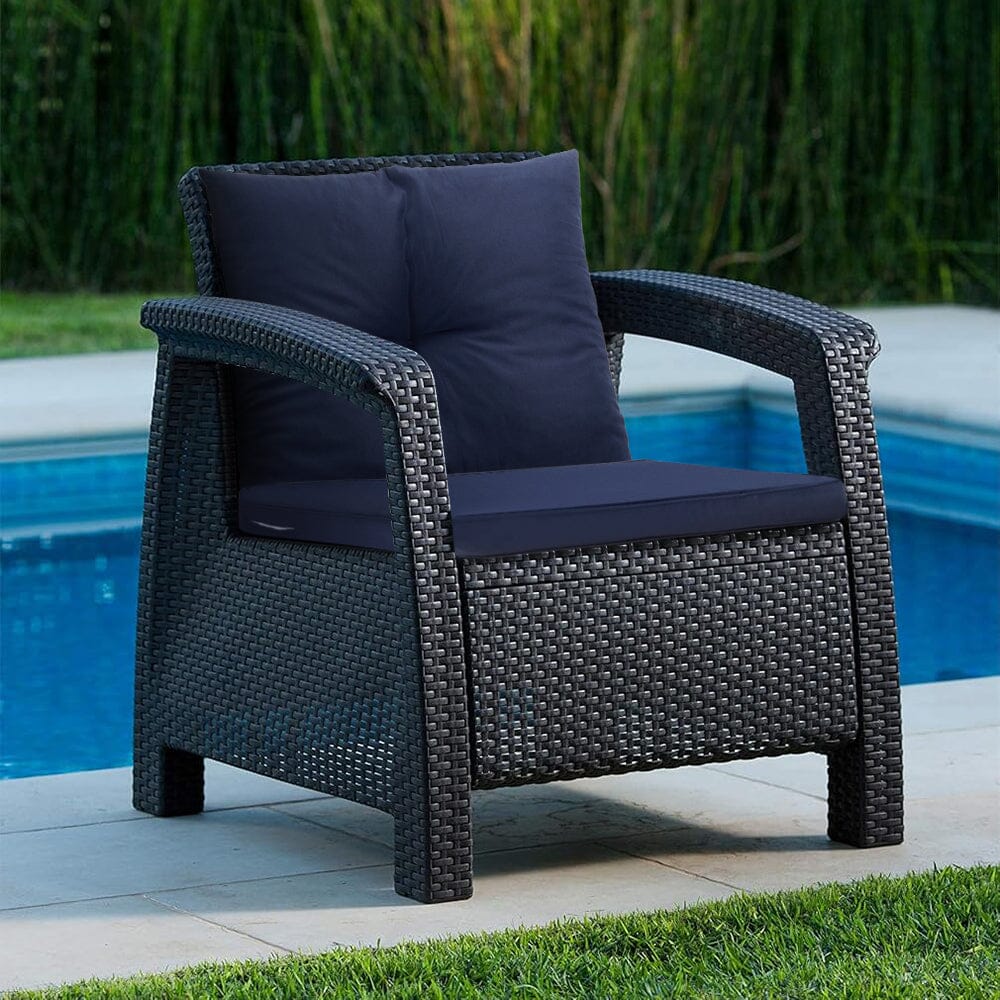 Navy Blue Outdoor Sofa Cushion Set Seat and Back Pillow Living and Home 