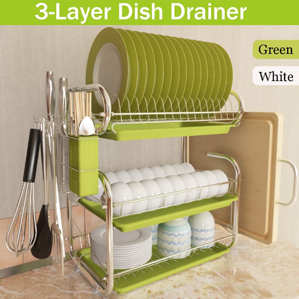 3-Tier Dish Drainer Storage Stand Bowl Plate Dryer Tray – Living