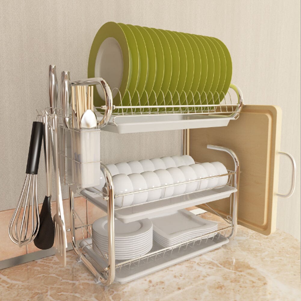 3-Tier Dish Drainer Storage Stand Bowl Plate Dryer Tray – Living