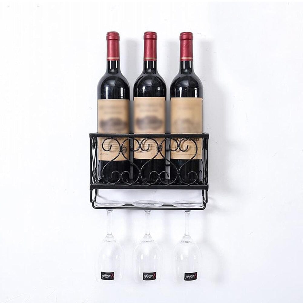 Black European Style Wall Mounted Wine And Glass Rack Living and Home 