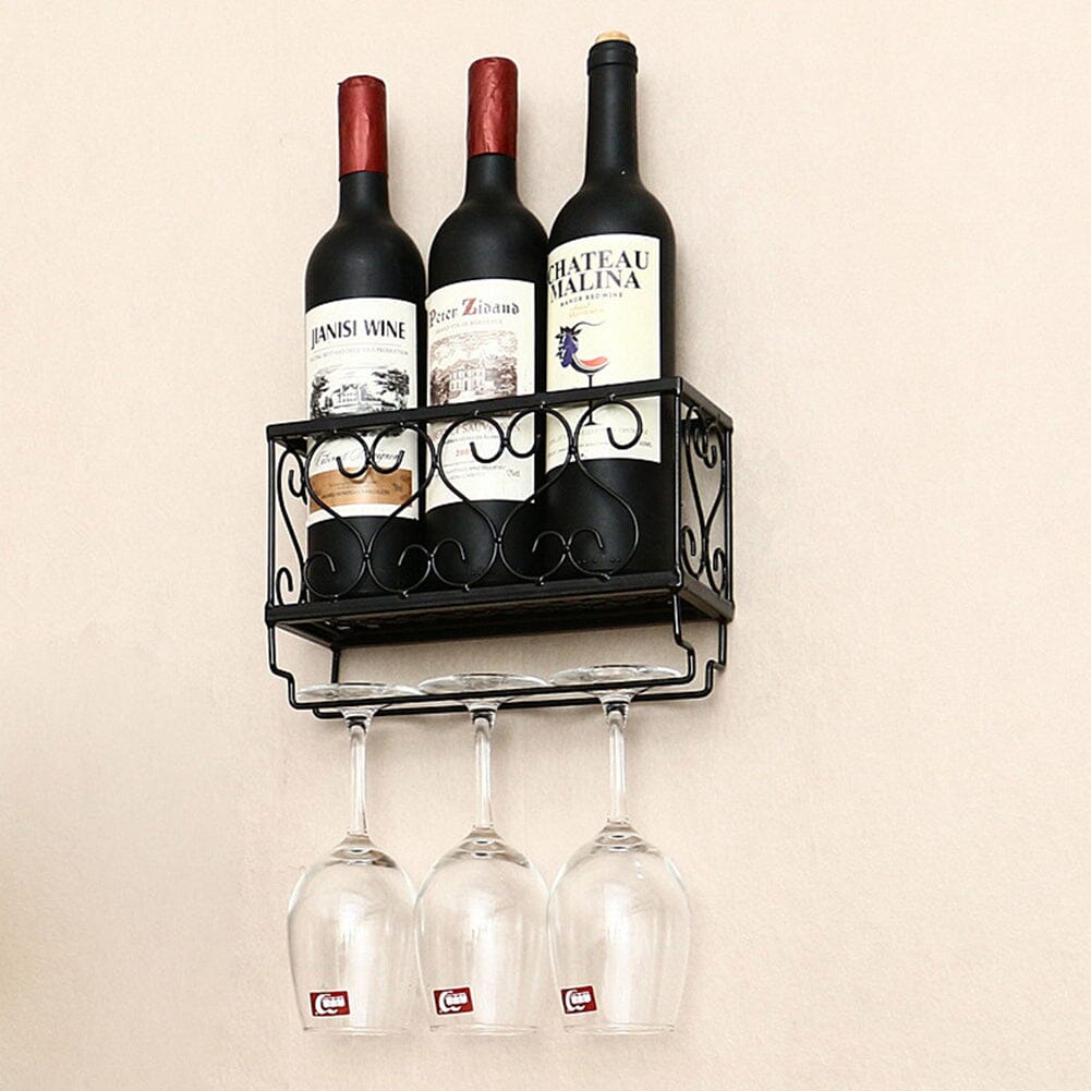 Black European Style Wall Mounted Wine And Glass Rack Living and Home 