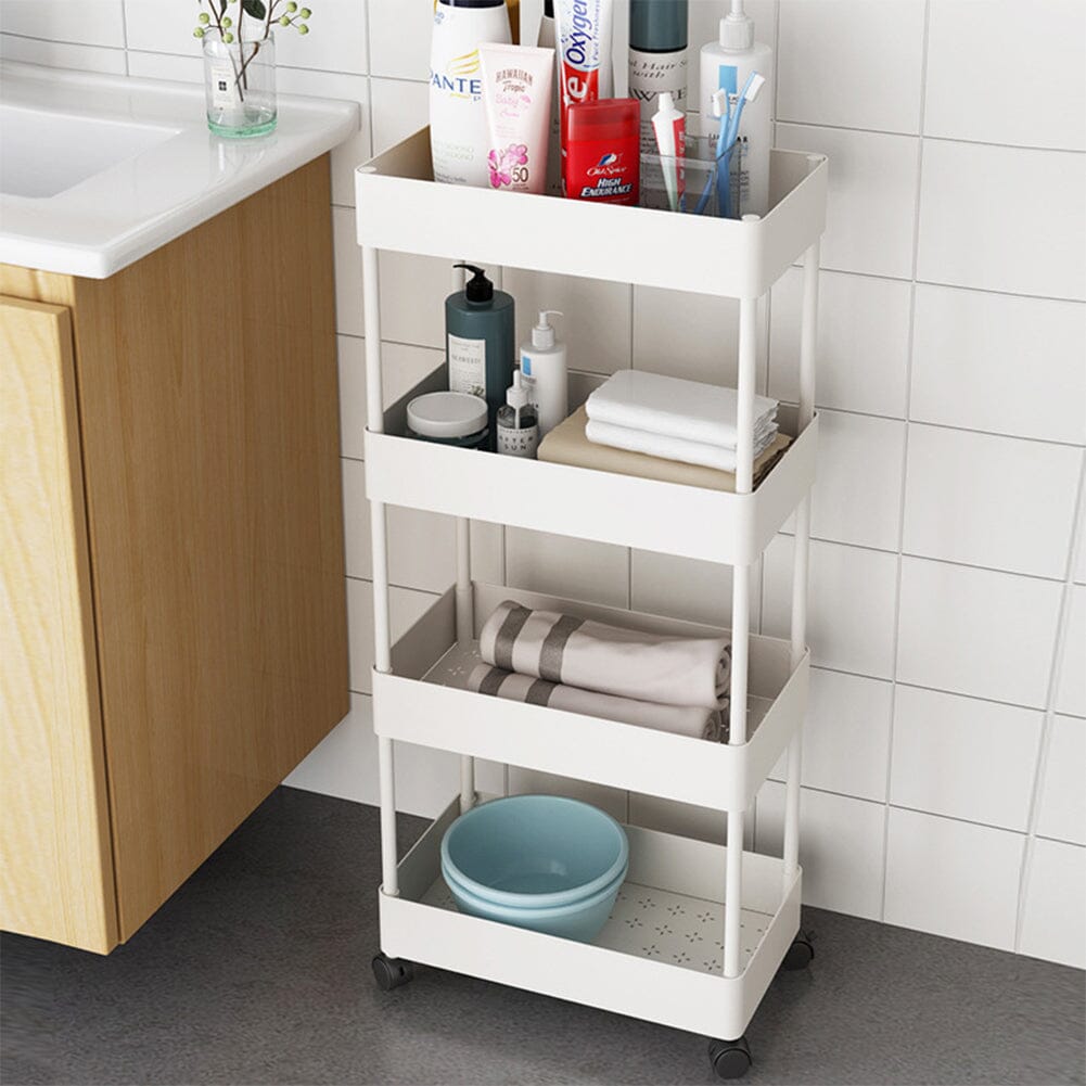 White 4-Tier Slim Rolling Storage Cart with Wheels Living and Home 