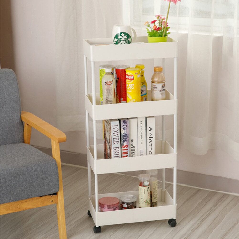 White 4-Tier Slim Rolling Storage Cart with Wheels Living and Home 