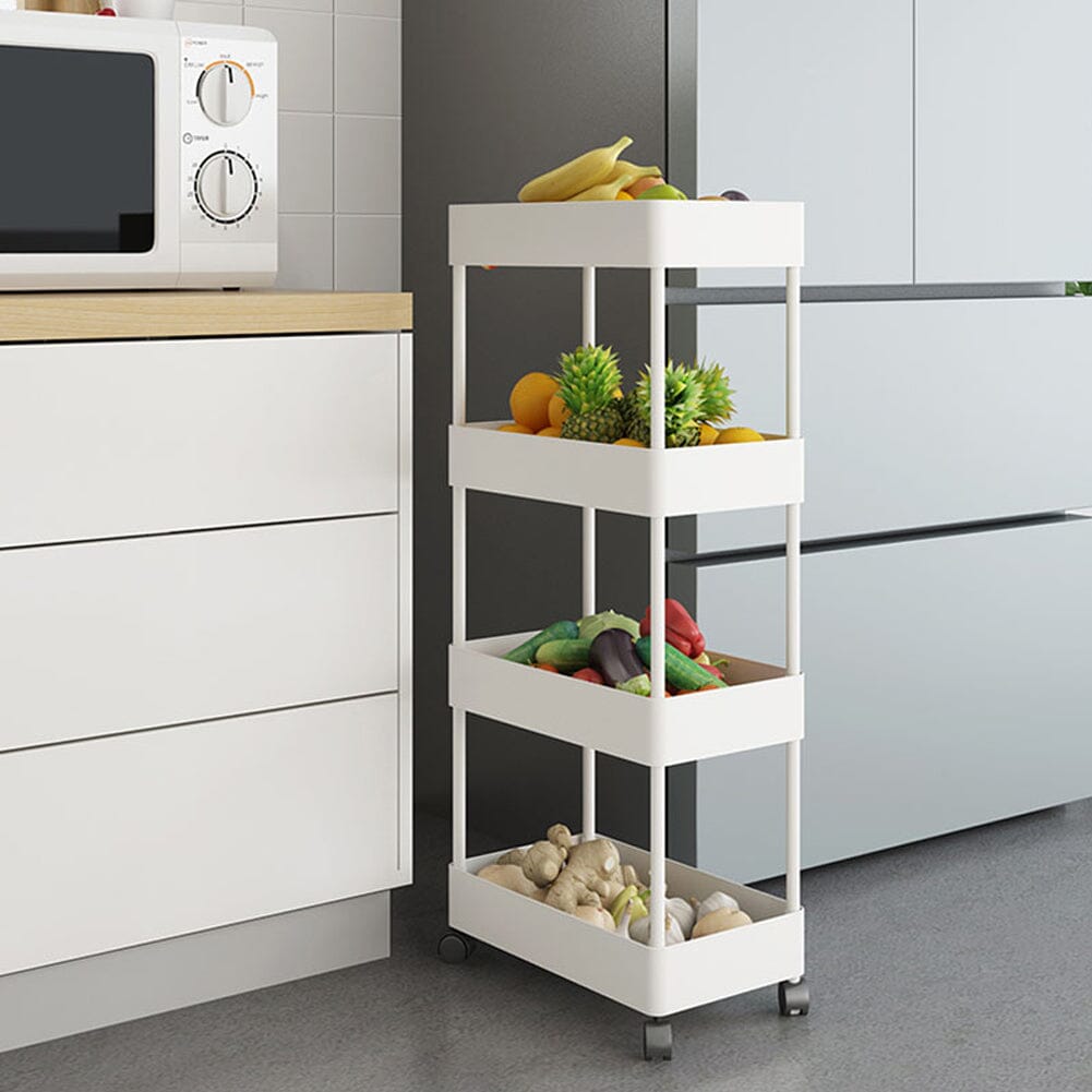 White 4-Tier Slim Rolling Storage Cart with Wheels Living and Home 