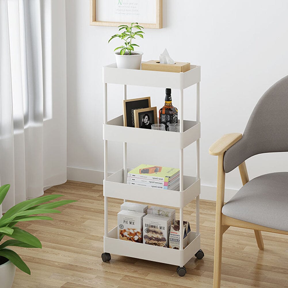 White 4-Tier Slim Rolling Storage Cart with Wheels Living and Home 
