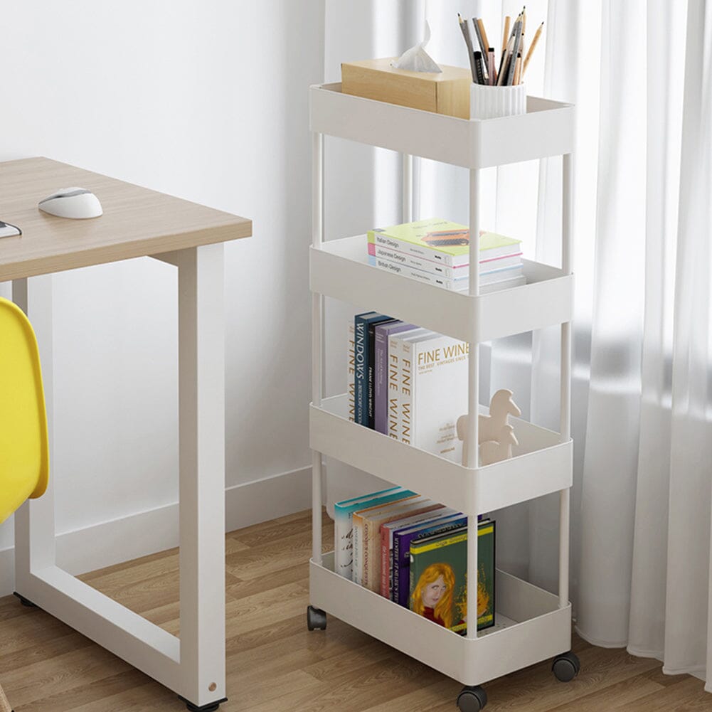 White 4-Tier Slim Rolling Storage Cart with Wheels Living and Home 