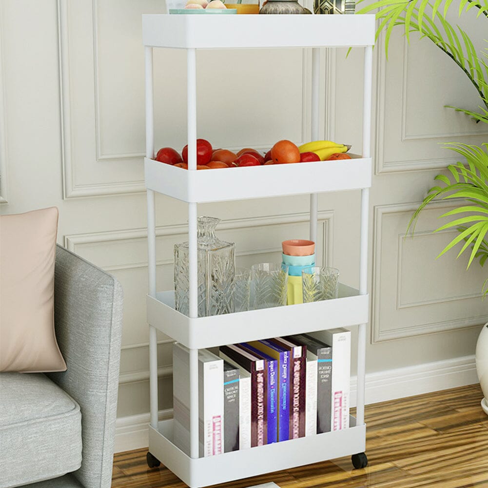 White 4-Tier Slim Rolling Storage Cart with Wheels Living and Home 