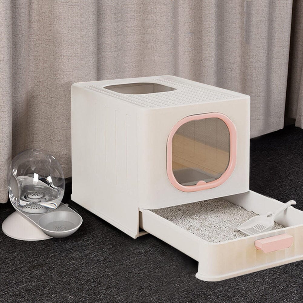 Enclosed Folding Cat Litter Box Toilet with Scoop Living and Home 