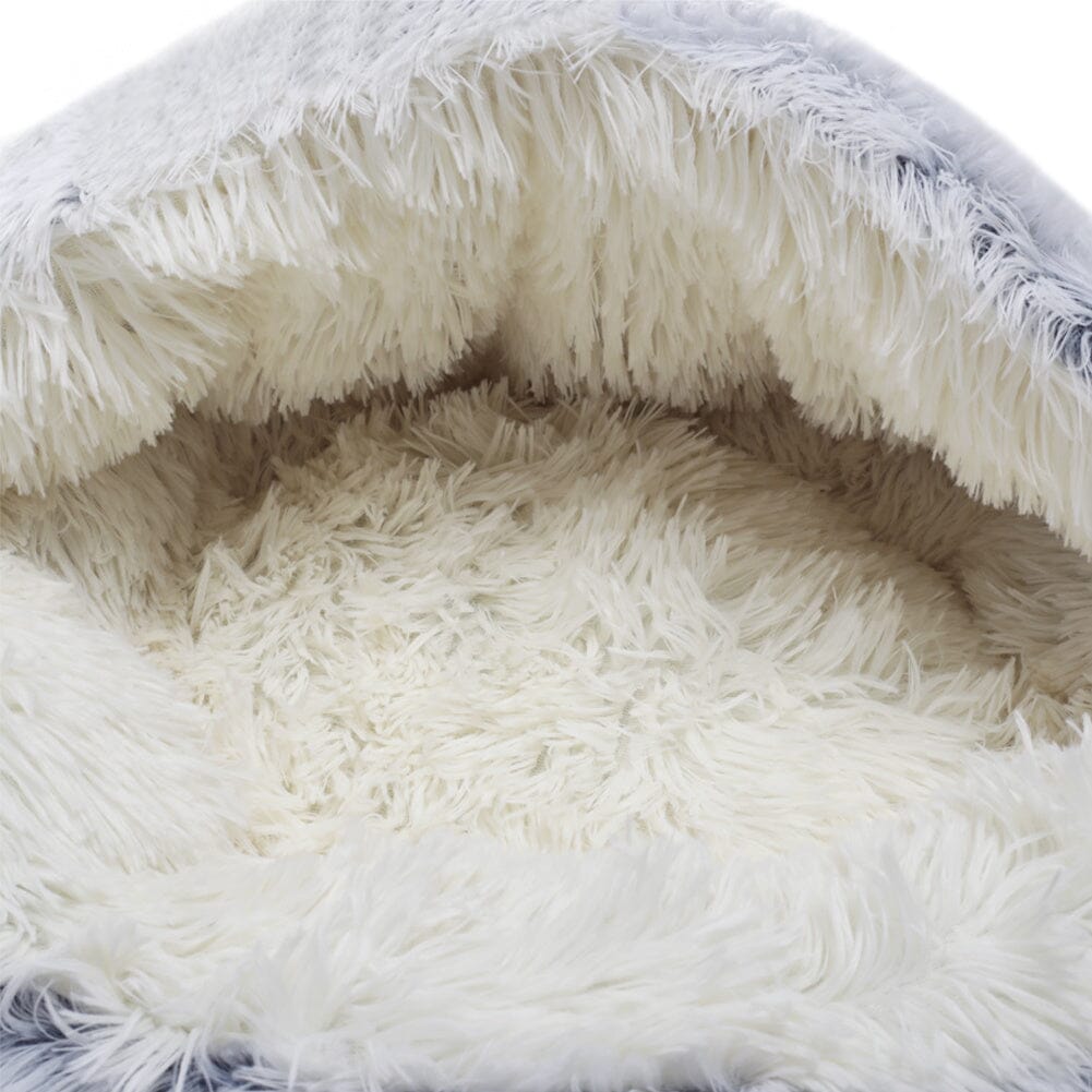 50cm Plush Winter Cat Bed in Gray - Cozy Semi-Enclosed Design Living and Home 