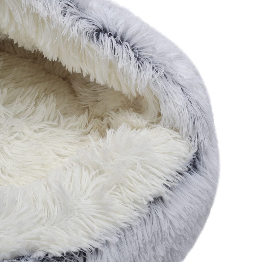 50cm Plush Winter Cat Bed in Gray - Cozy Semi-Enclosed Design Living and Home 