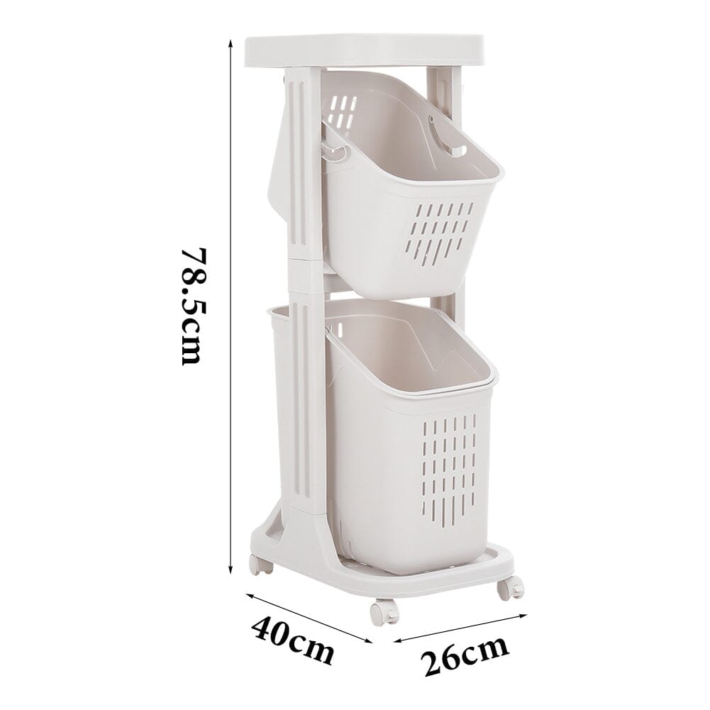 Ivory White 3-Tier Slim Rolling Laundry Hamper And Storage Cart Living and Home 
