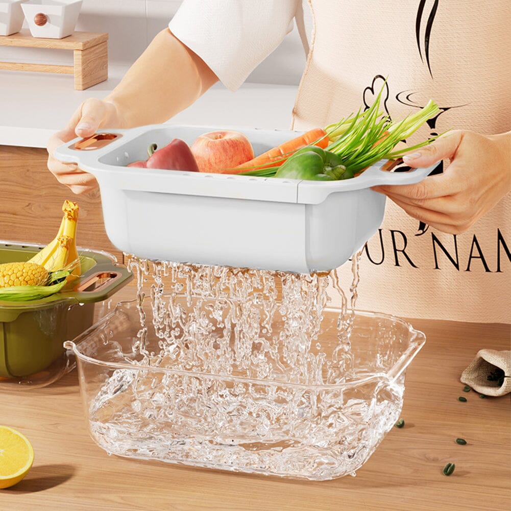 Arctic White Double-Layer Retractable Drain Basket PP PET Material Living and Home 