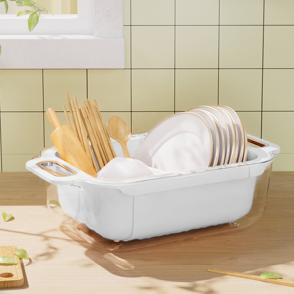 Arctic White Double-Layer Retractable Drain Basket PP PET Material Living and Home 