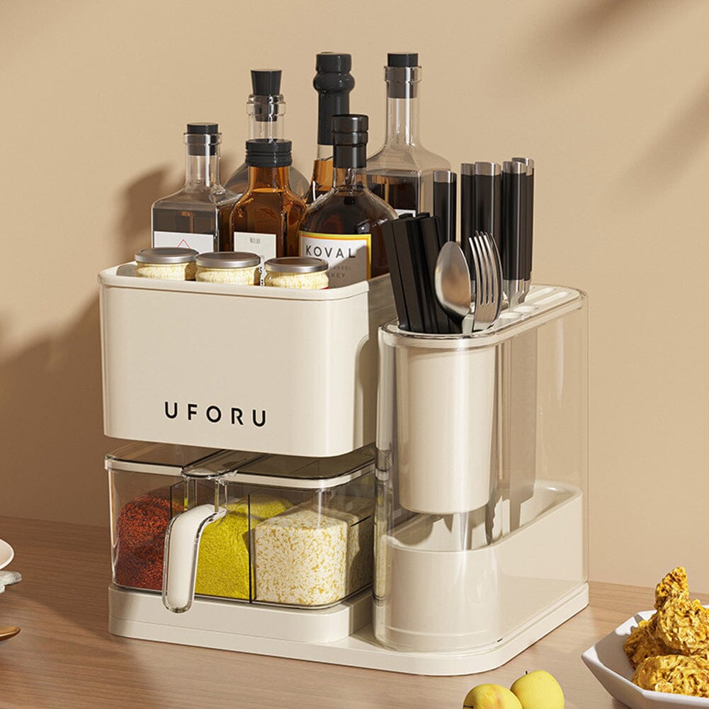 Cream White Kitchen Organizer Set Utensil Condiment Knife Storage Living and Home 