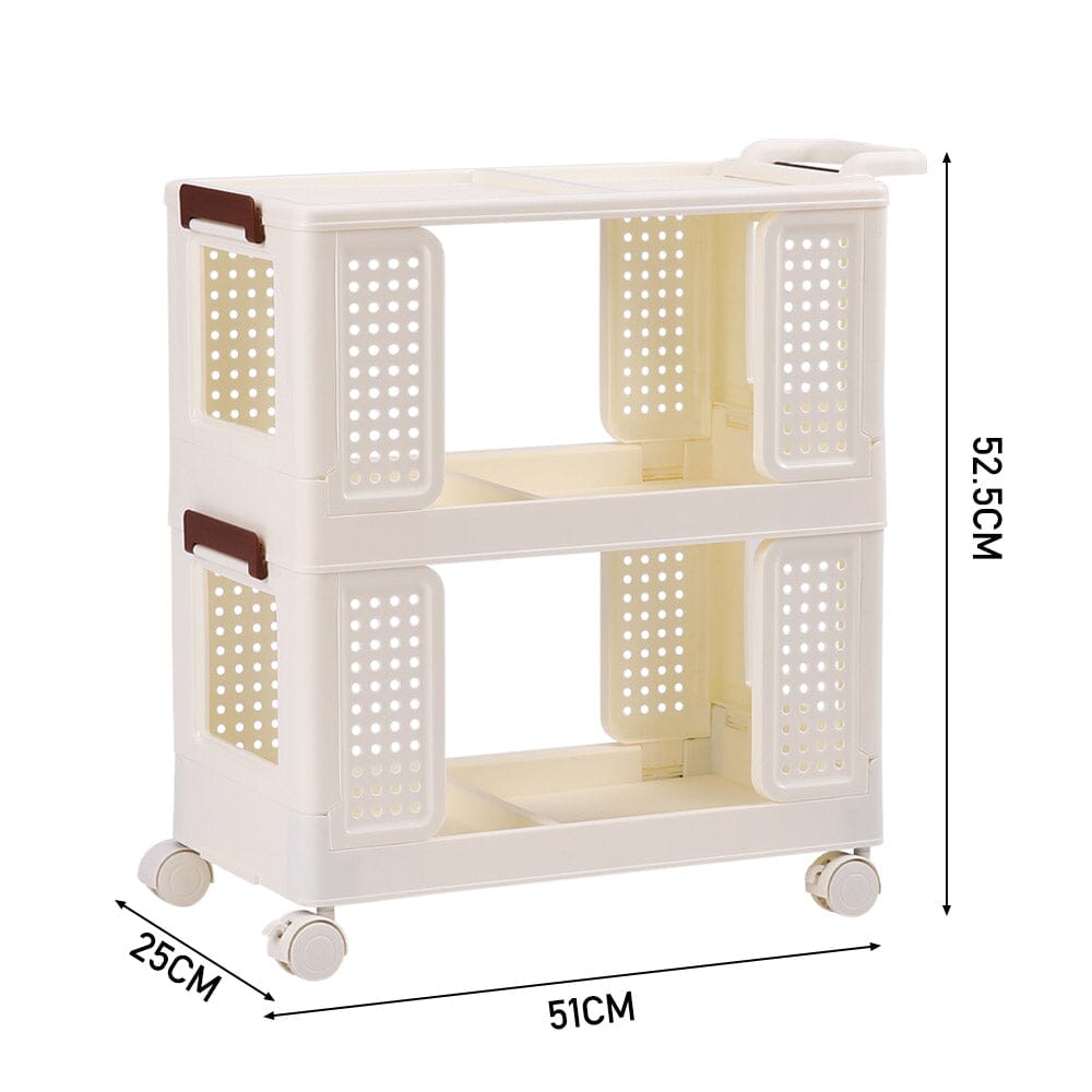 Cream White 2-Tier PP Rolling Storage Cart Living and Home 