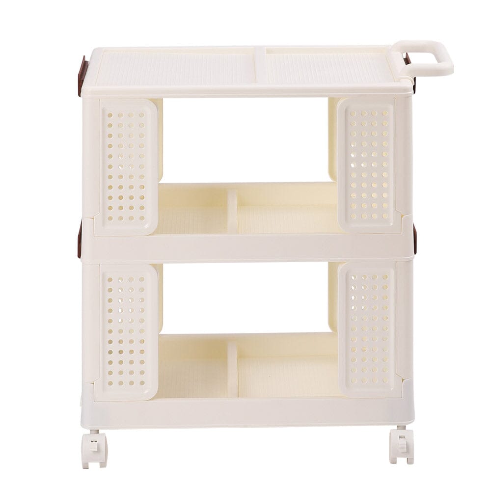 Cream White 2-Tier PP Rolling Storage Cart Living and Home 