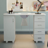 120cm Wide White Manicure Table with Dust Collector and Wrist Cushion Dressing Tables Living and Home 