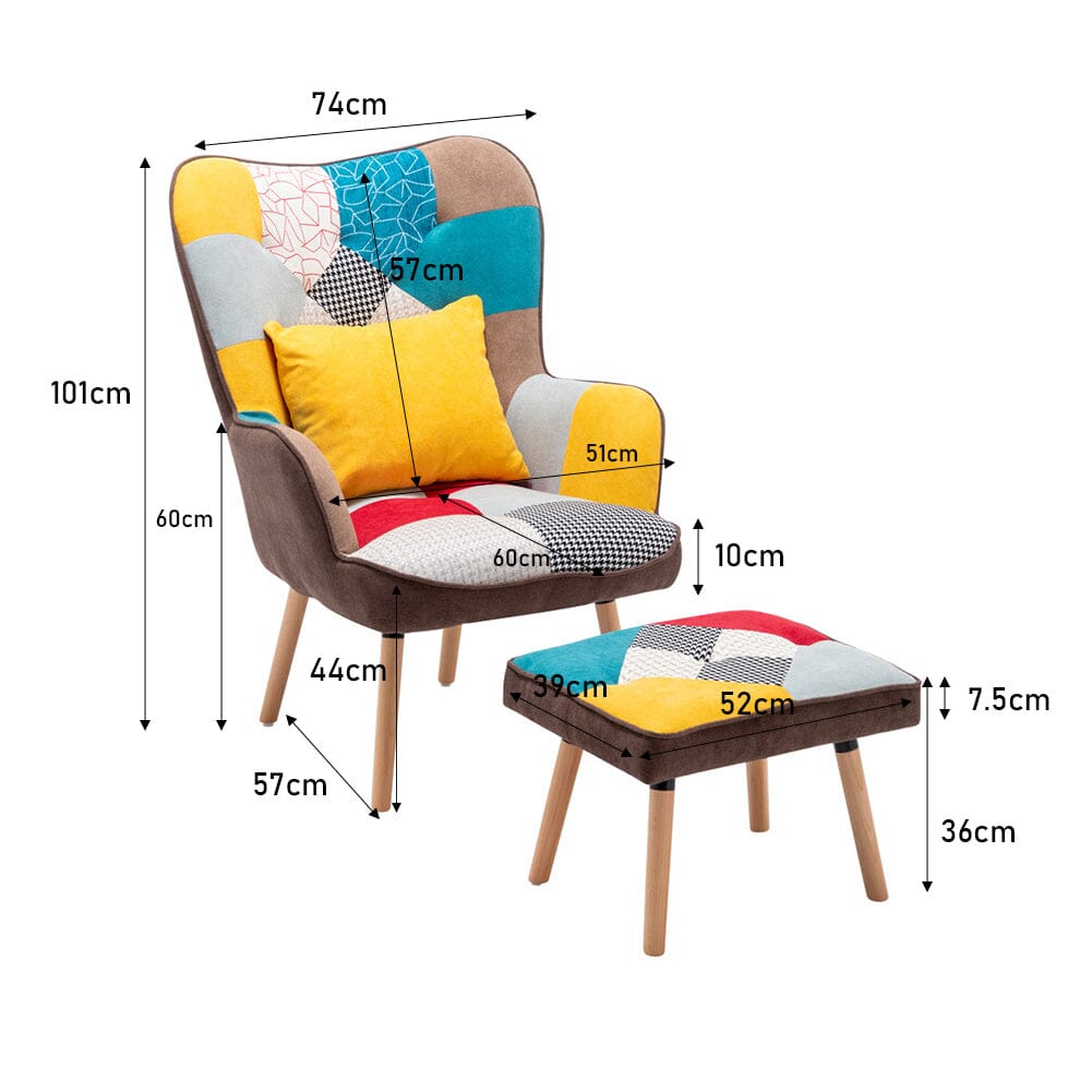 Patchwork Wing Back Chair With Foot Stool Patchwork Wingback
