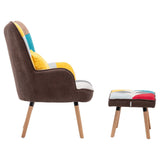 Multicolour Patched Fabric Wingback Chair and Footstool Set Wingback Chairs Living and Home 