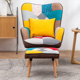 Multicolour Patched Fabric Wingback Chair and Footstool Set Wingback Chairs Living and Home 