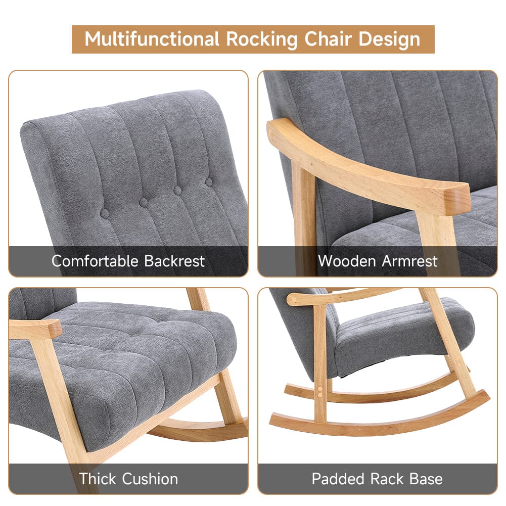 Solid Wood Rocking Chair with Velvet Upholstered Rocking Chairs Living and Home 