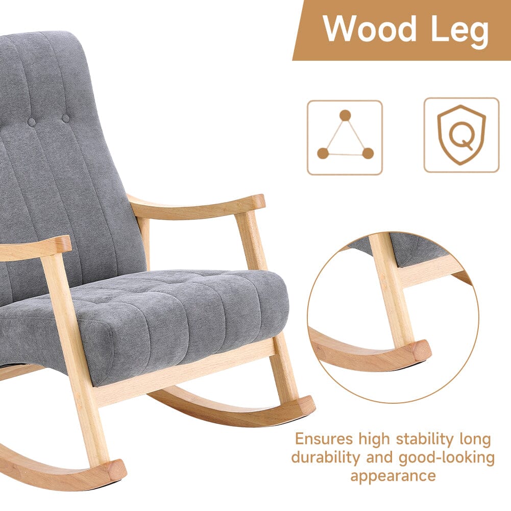 Solid Wood Rocking Chair with Velvet Upholstered Rocking Chairs Living and Home 