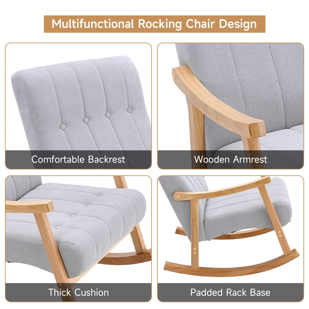 Solid Wood Rocking Chair with Velvet Upholstered Rocking Chairs Living and Home 