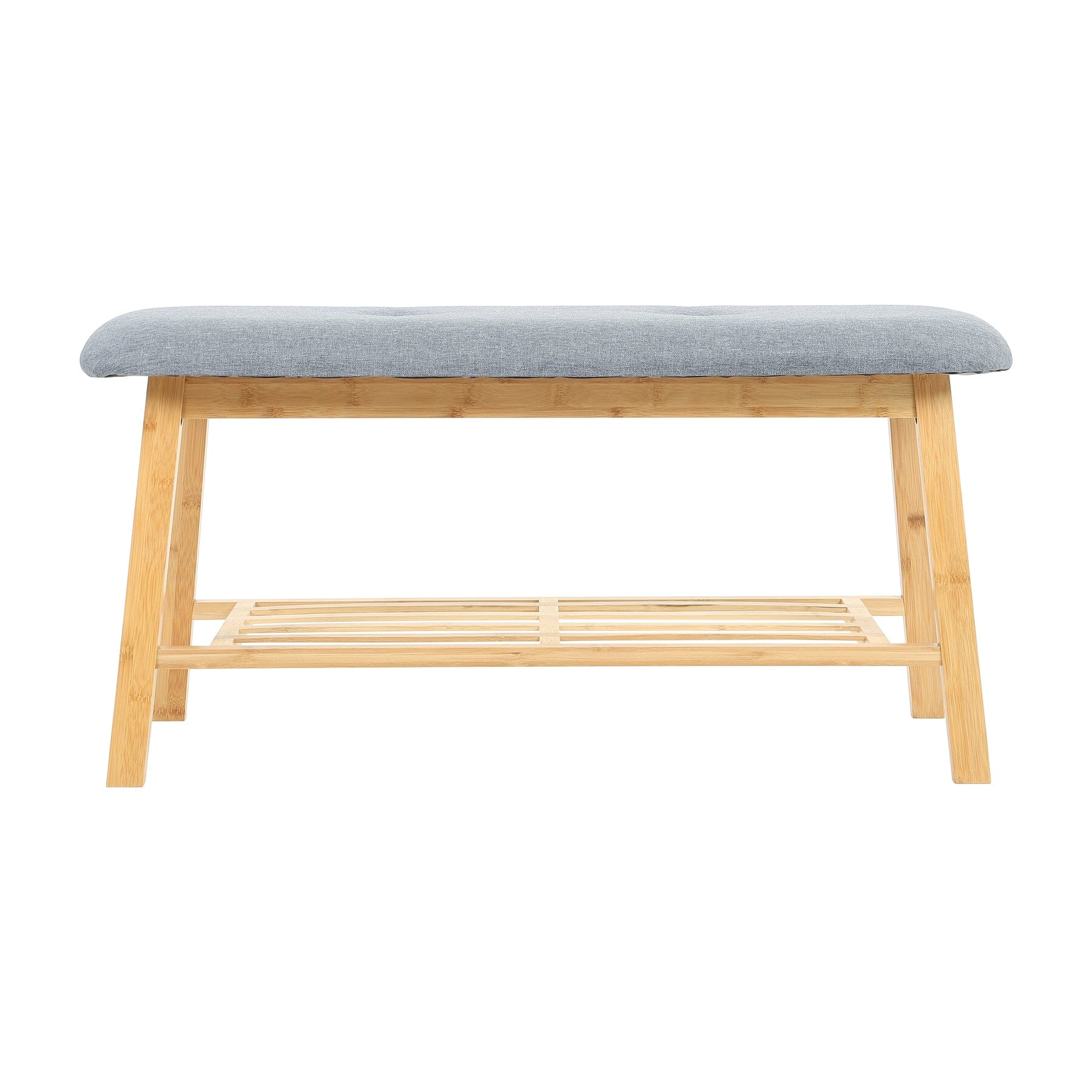Natural Bamboo Shoe Bench With Grey Fabric Cushion Hallway Storage Organiser Living and Home 