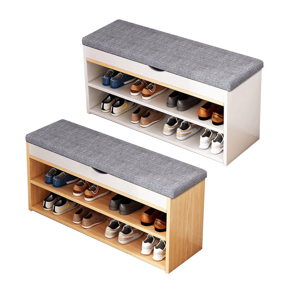 Shoe Storage Bench With Flip-Top Cushion & Open Shelves Hallway Organiser Living and Home 