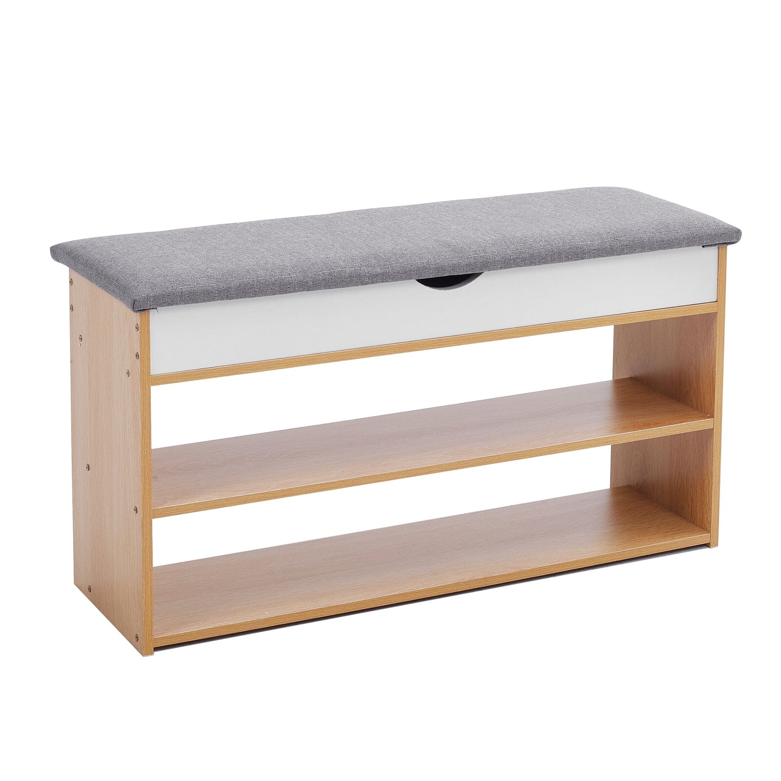 Shoe Storage Bench With Flip-Top Cushion & Open Shelves Hallway Organiser Living and Home 