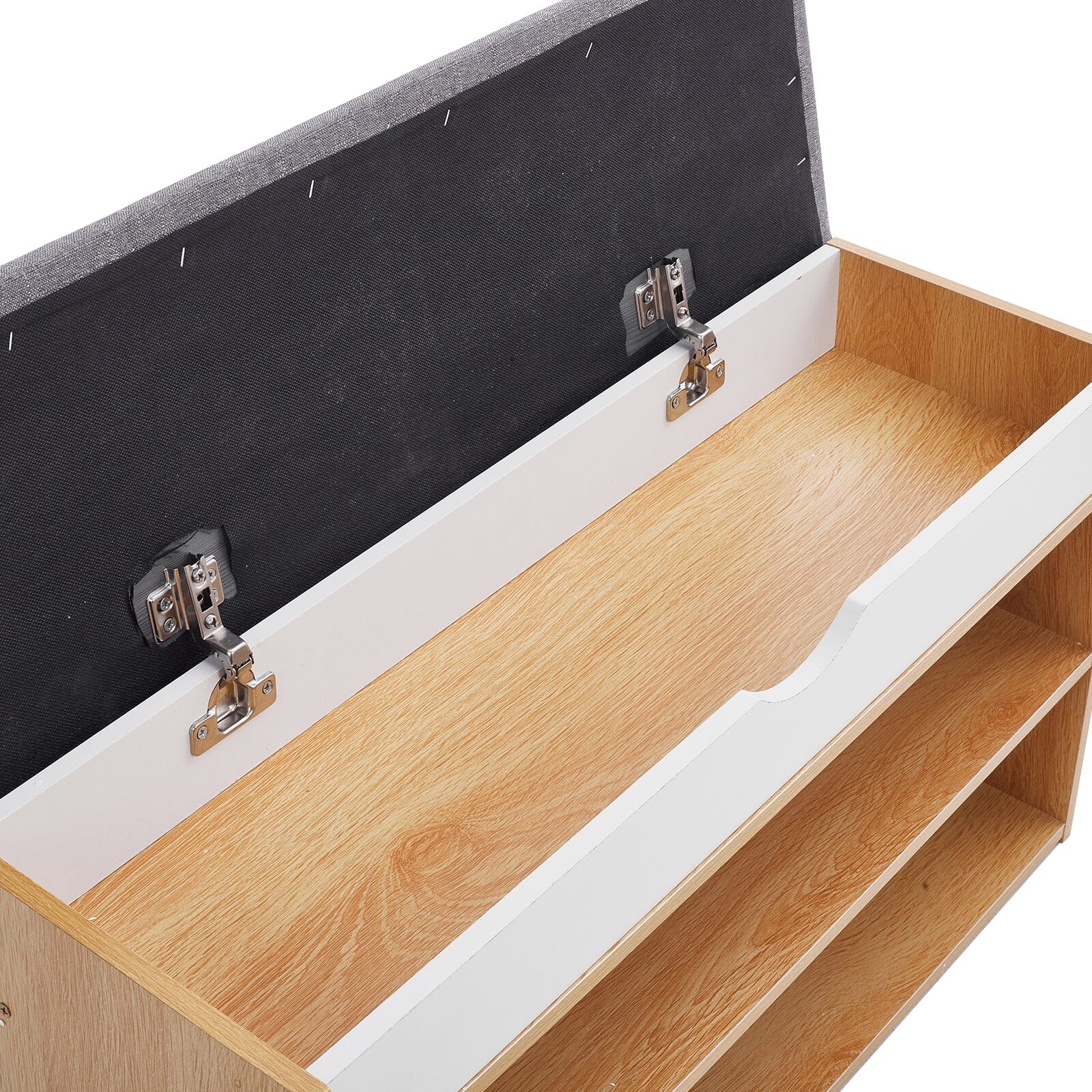 Shoe Storage Bench With Flip-Top Cushion & Open Shelves Hallway Organiser Living and Home 