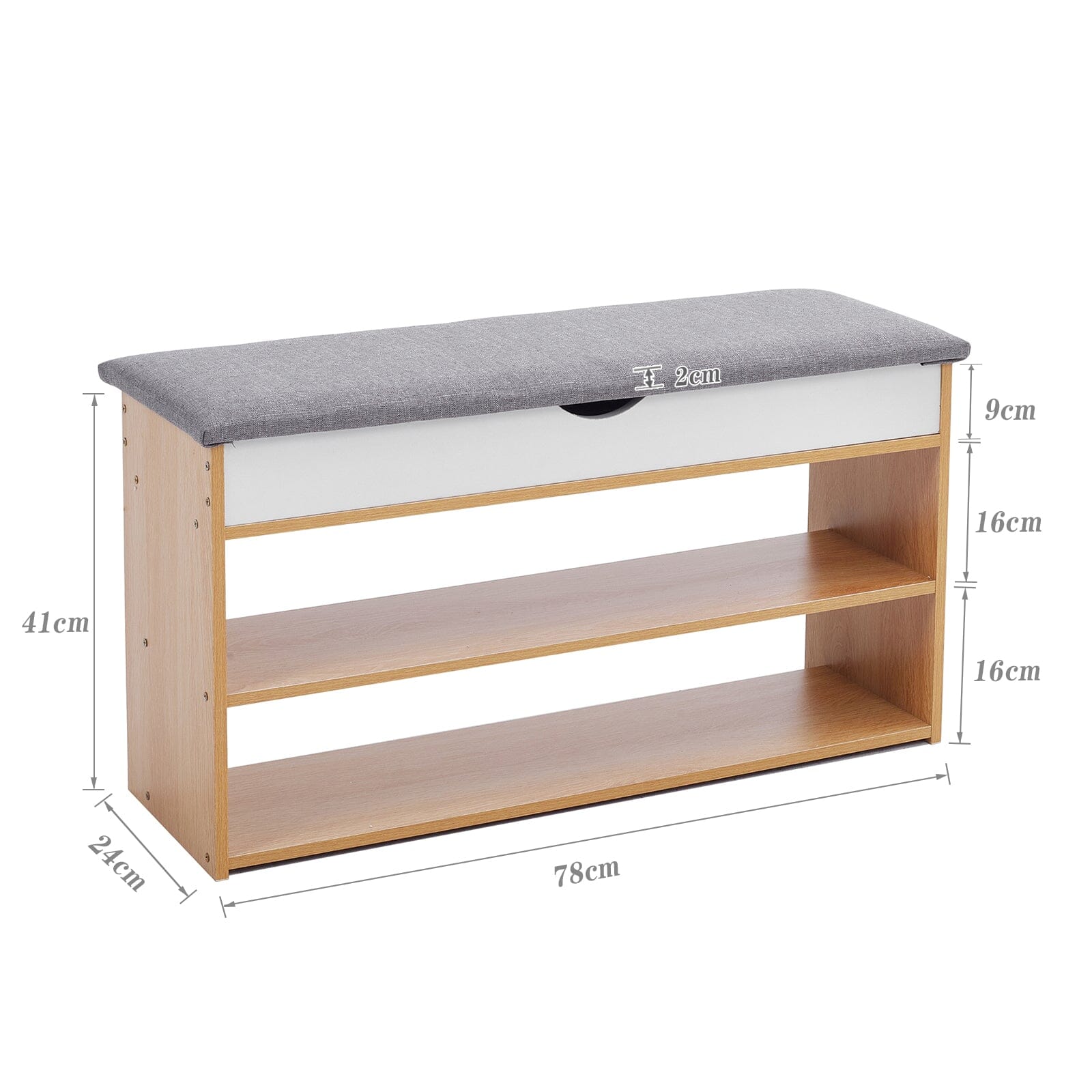 Shoe Storage Bench With Flip-Top Cushion & Open Shelves Hallway Organiser Living and Home 