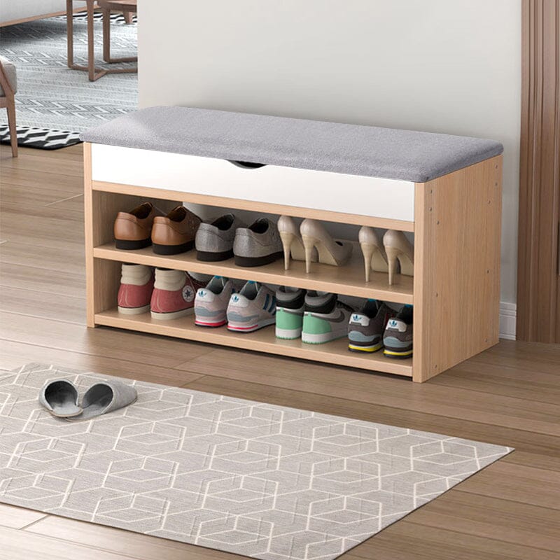 Shoe Storage Bench With Flip-Top Cushion & Open Shelves Hallway Organiser Living and Home 