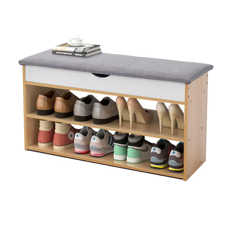 Shoe Storage Bench With Flip-Top Cushion & Open Shelves Hallway Organiser Living and Home 