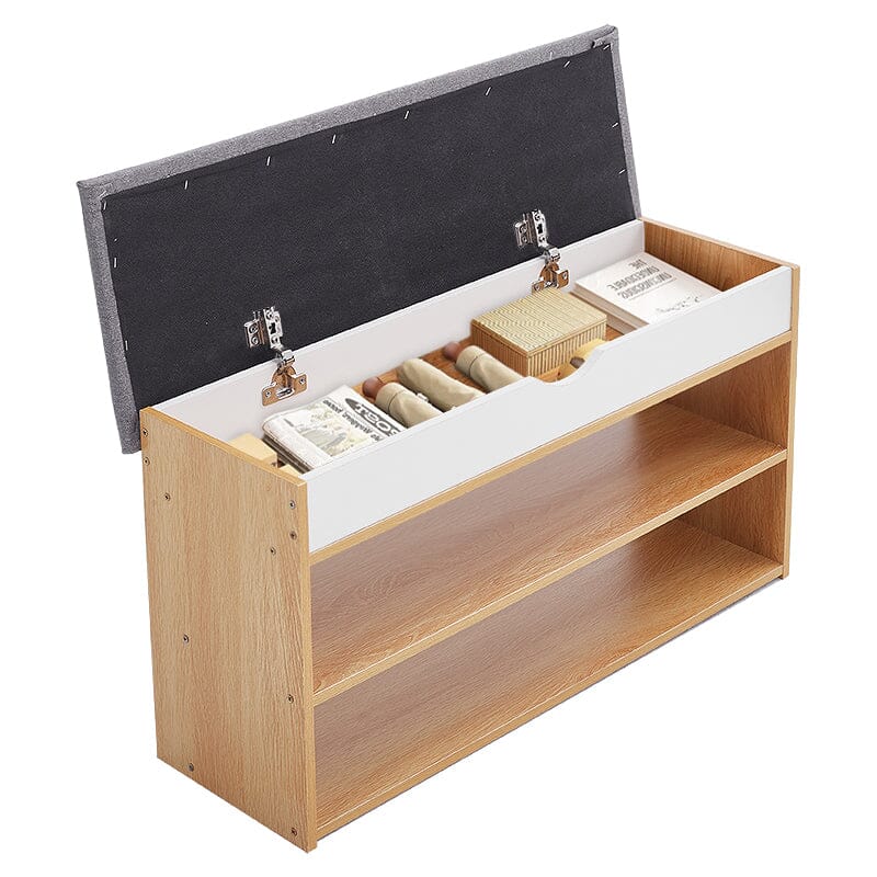 Shoe Storage Bench With Flip-Top Cushion & Open Shelves Hallway Organiser Living and Home 