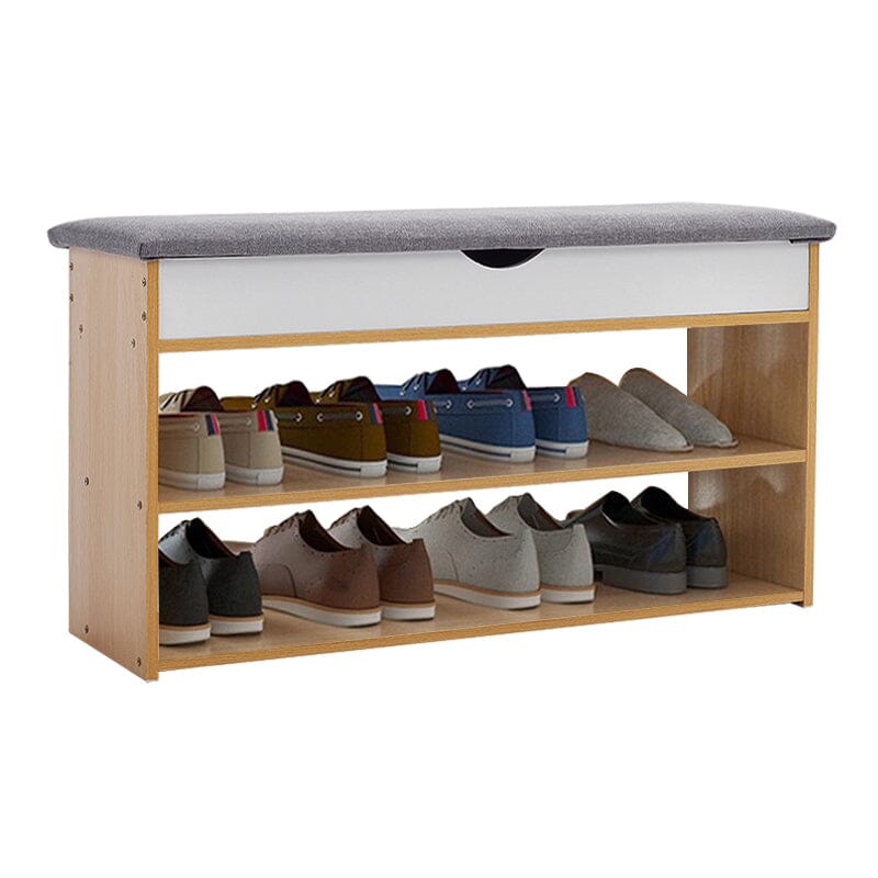 Shoe Storage Bench With Flip-Top Cushion & Open Shelves Hallway Organiser Living and Home 